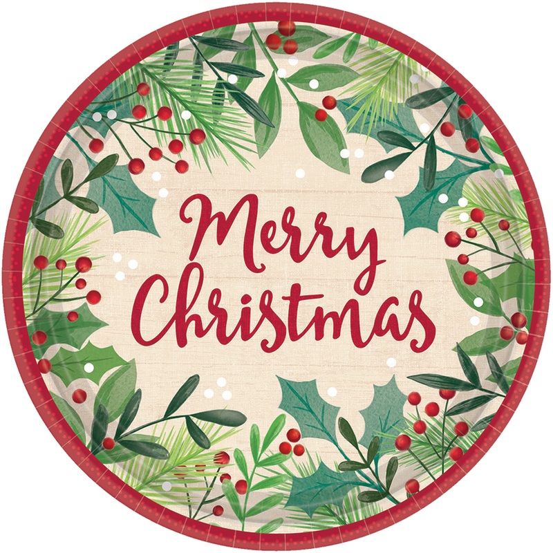 8 Merry Mistletoe paper plates 17cm