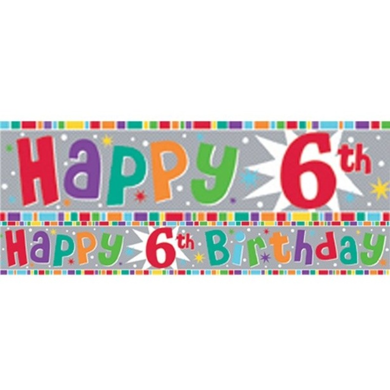 Colorful 6th birthday foil banner holographic 2.6m