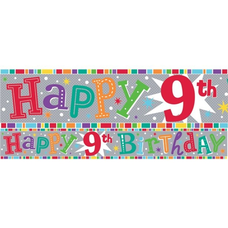 Colorful 9th birthday foil banner holographic 2.6m