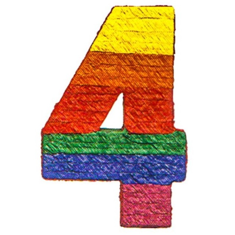 Colorful number 4 pinata 38 x 53cm