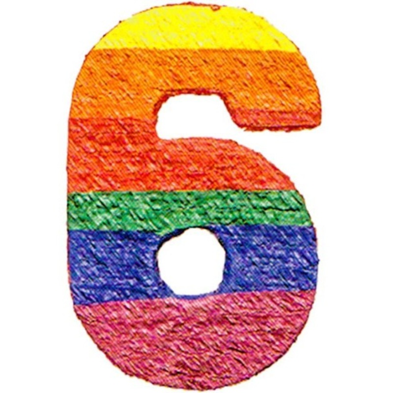 Colorful number 6 pinata 38 x 53cm