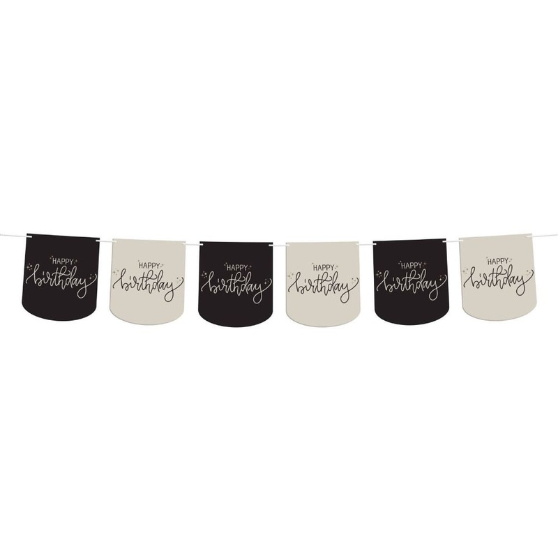 Happy Birthday flag banner Cream Noir 6m