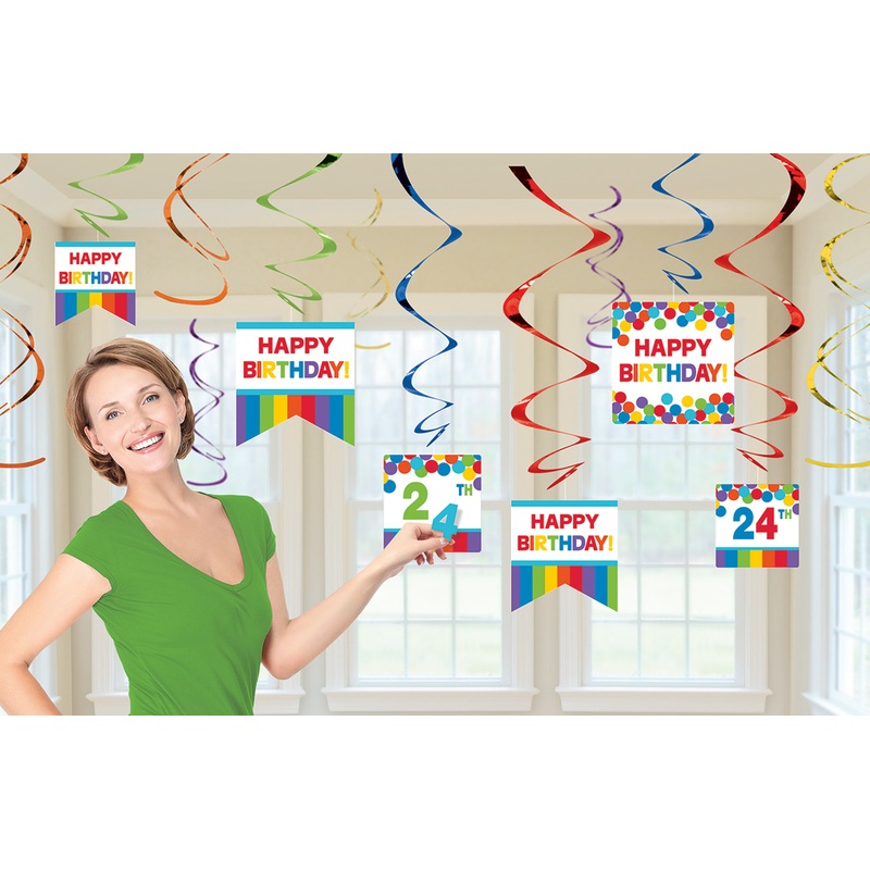Rainbow Party Swirl Hanging Decoration Customizable 12 pieces