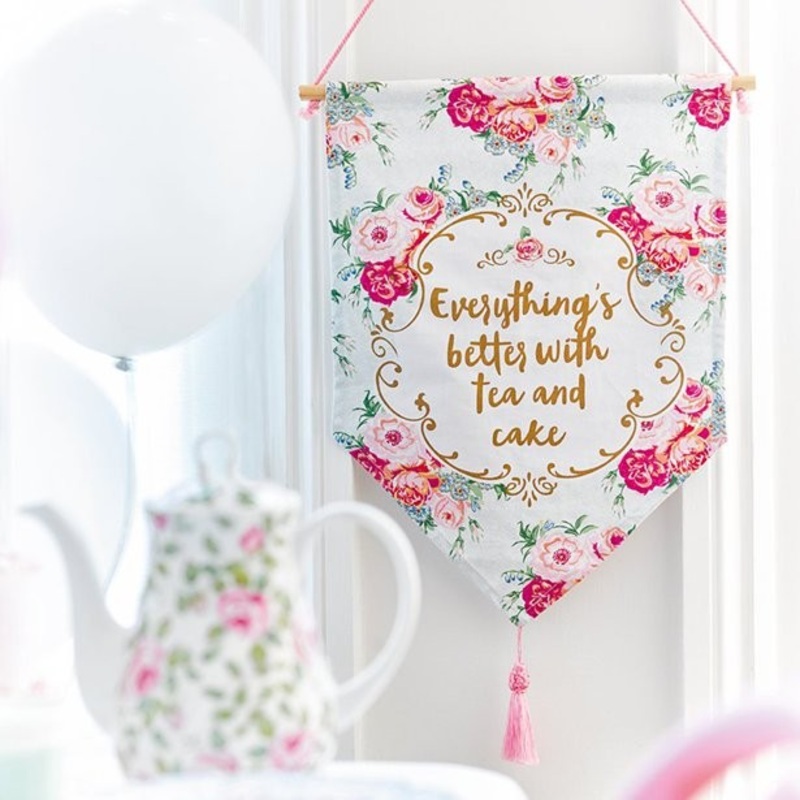 Vintage tea party fabric banner 38cm