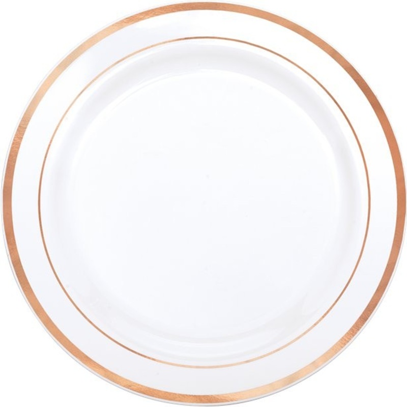10 plastic plates rose gold rim 26cm