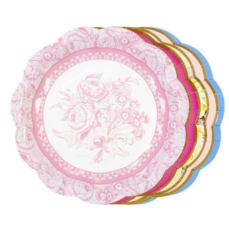 12 vintage paper plates peonies 18cm