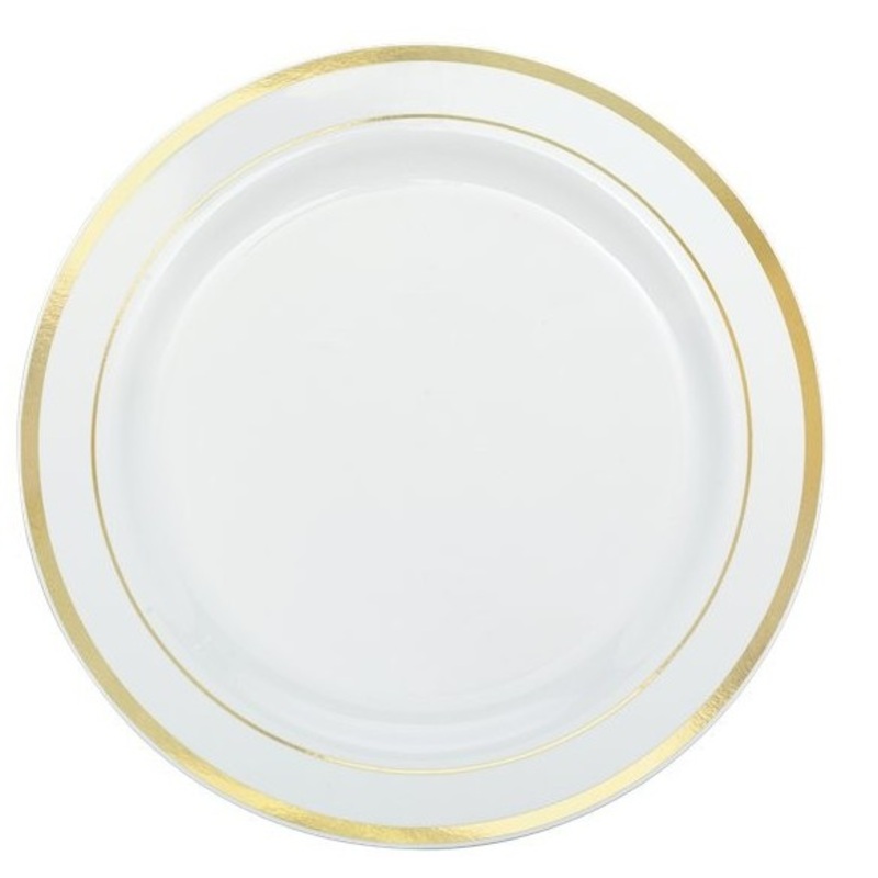 20 white gold rim plastic plates 19cm