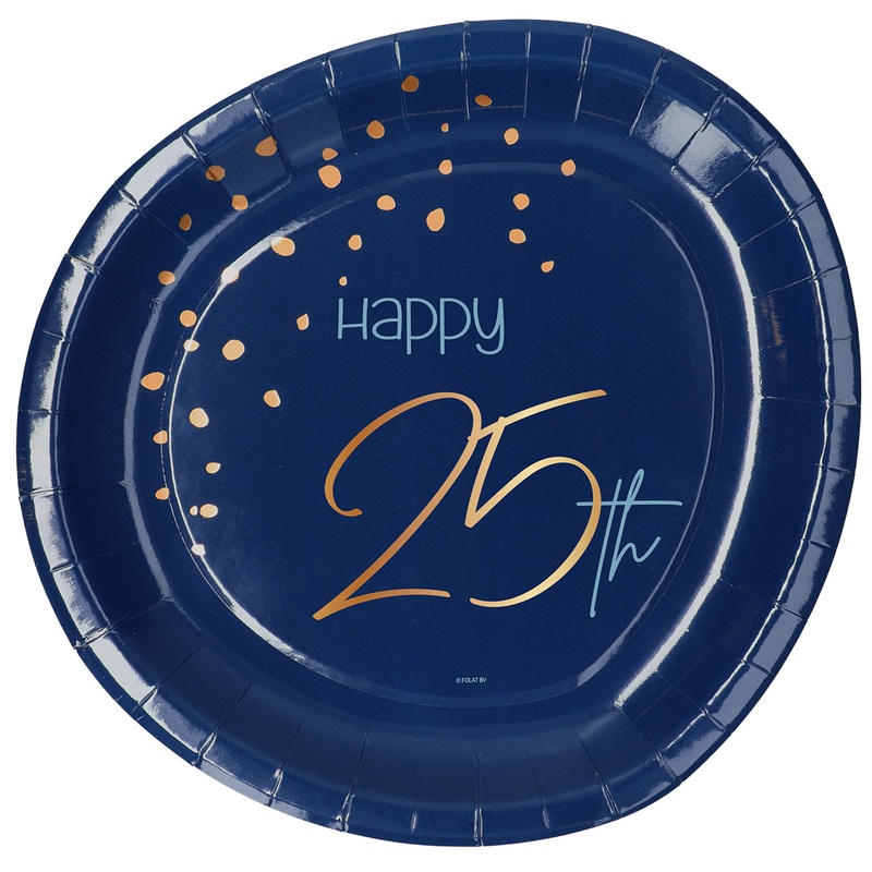 25th birthday 8 paper plates Elegant blue