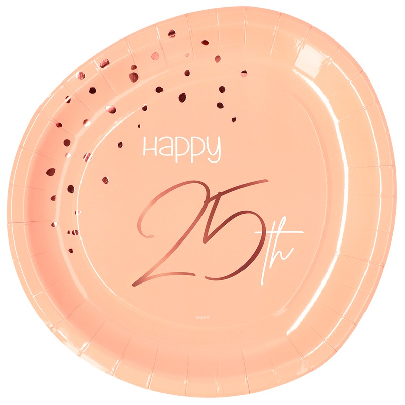 25th birthday 8 paper plates elegant blush rose gold