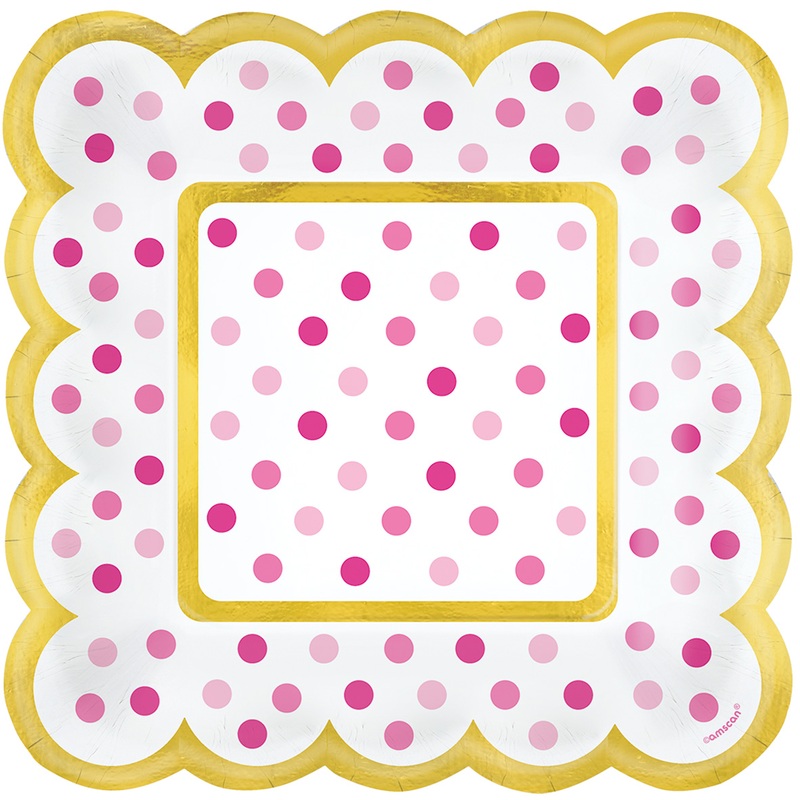 36 paper plates golden wave dots pink 14x14cm
