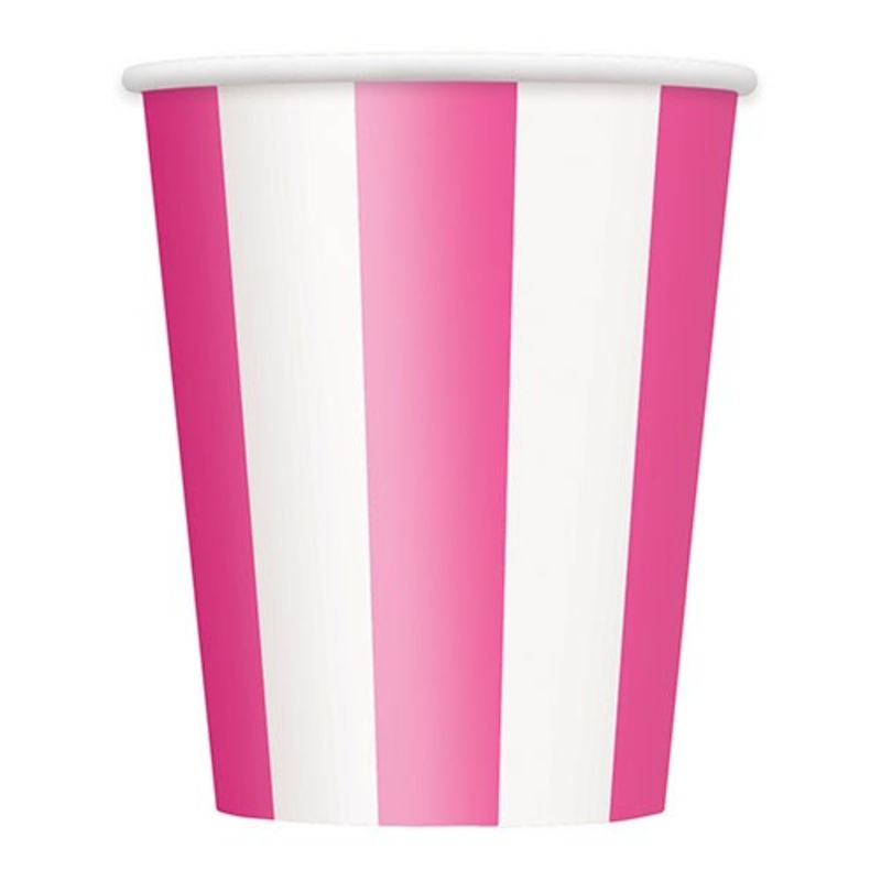 6 party paper cups Victoria pink striped 354ml