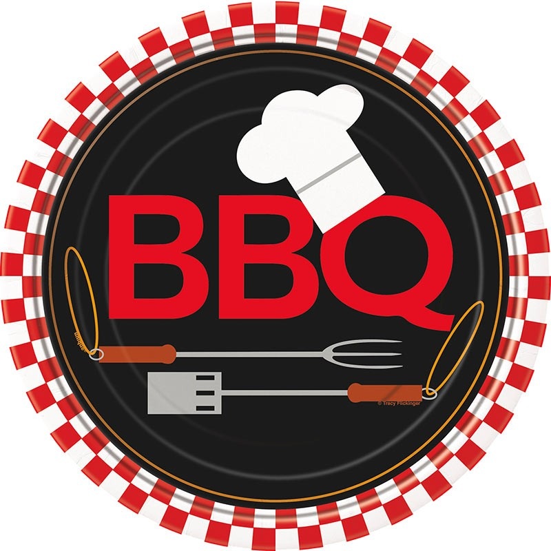 8 BBQ Backyard Party paper plates 23cm