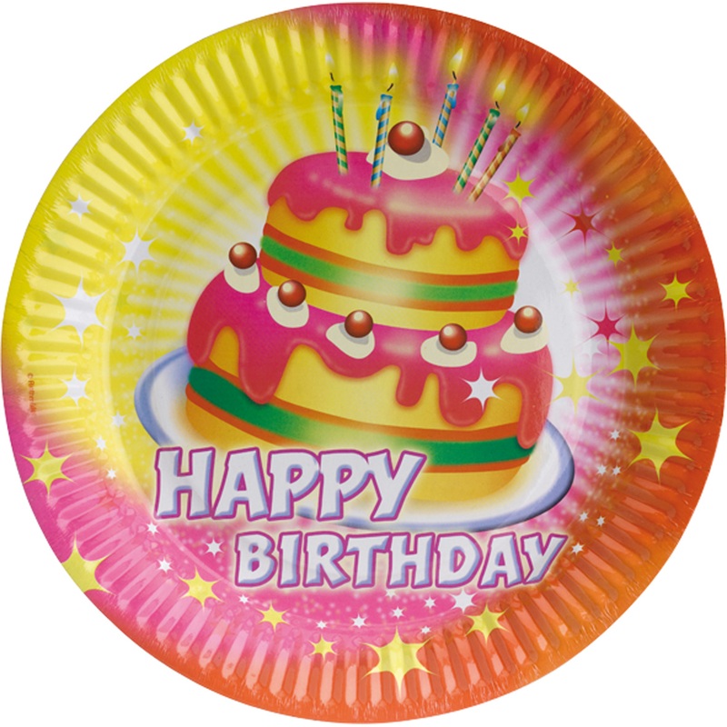 8 Birthday Cake paper plates 23cm