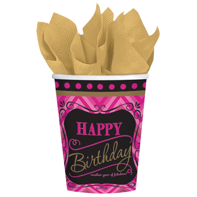 8 Birthday Fabulous Girl Paper Cup Pink 266ml