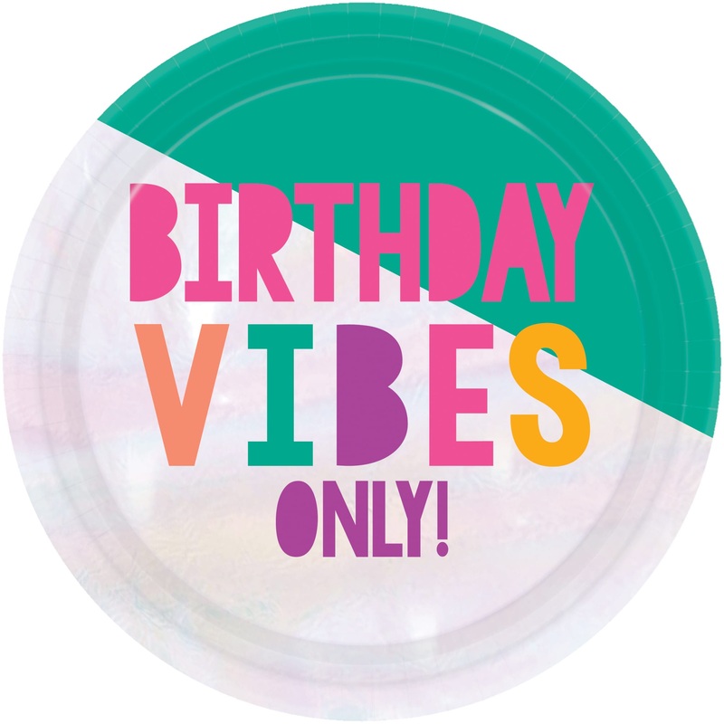 8 Birthday Vibes paper plates 18cm