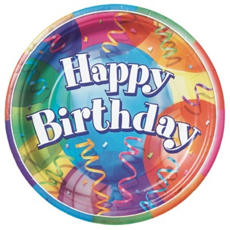 8 Colorful Birthday Surprise plates 23cm