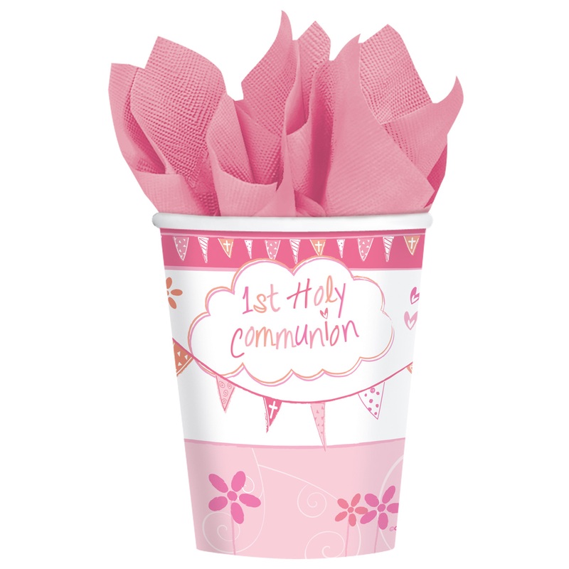 8 communion paper cups pink 266ml