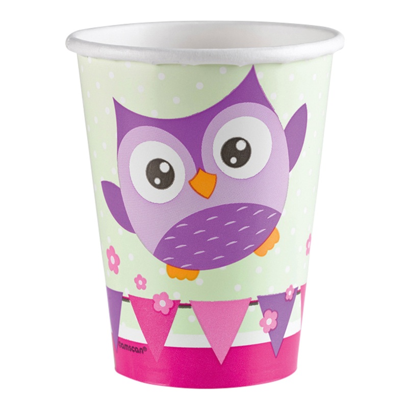 8 cute party owl paper cups 266ml