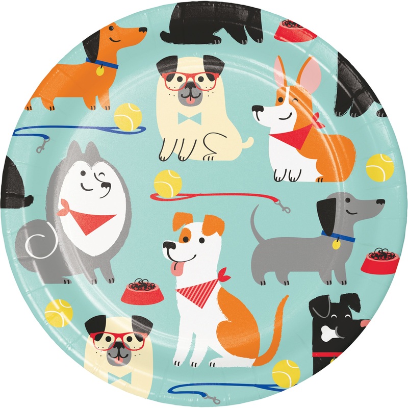 8 dog party paper plates 18cm