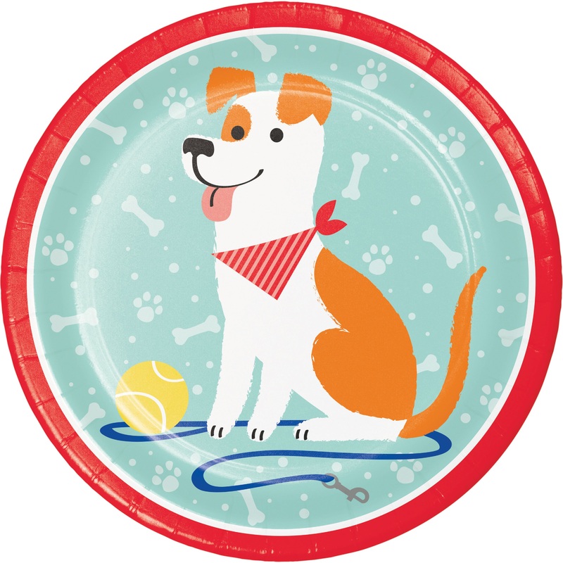 8 dog party paper plates 23cm