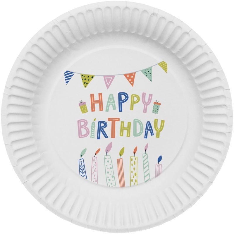 8 Eco Birthday paper plates 23cm