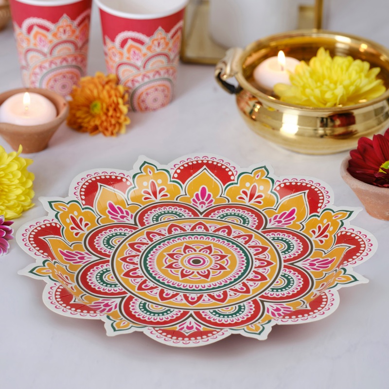 8 Eco colorful Diwali paper plates 27cm