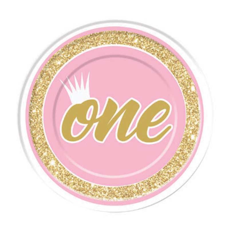 8 First Birthday Princess paper plates 22cm