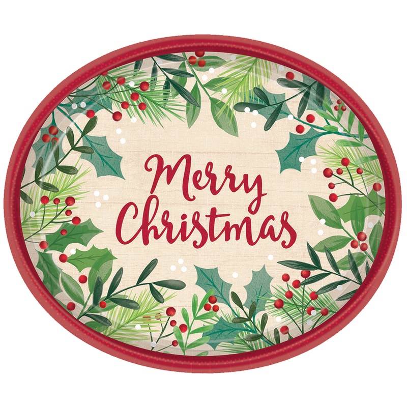 8 Merry Mistletoe paper plates oval 30cm
