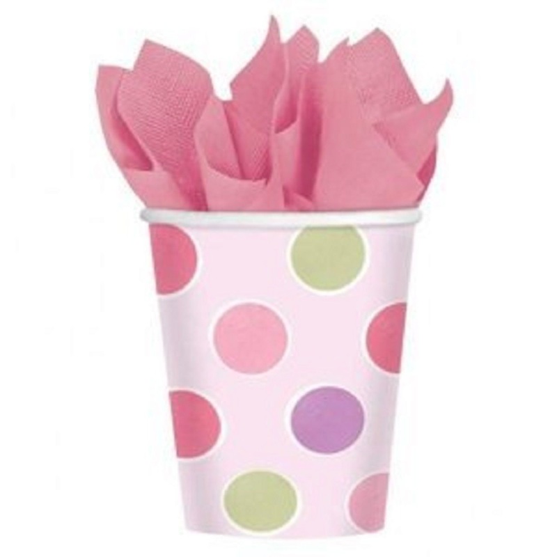 8 paper cups princess with large dots