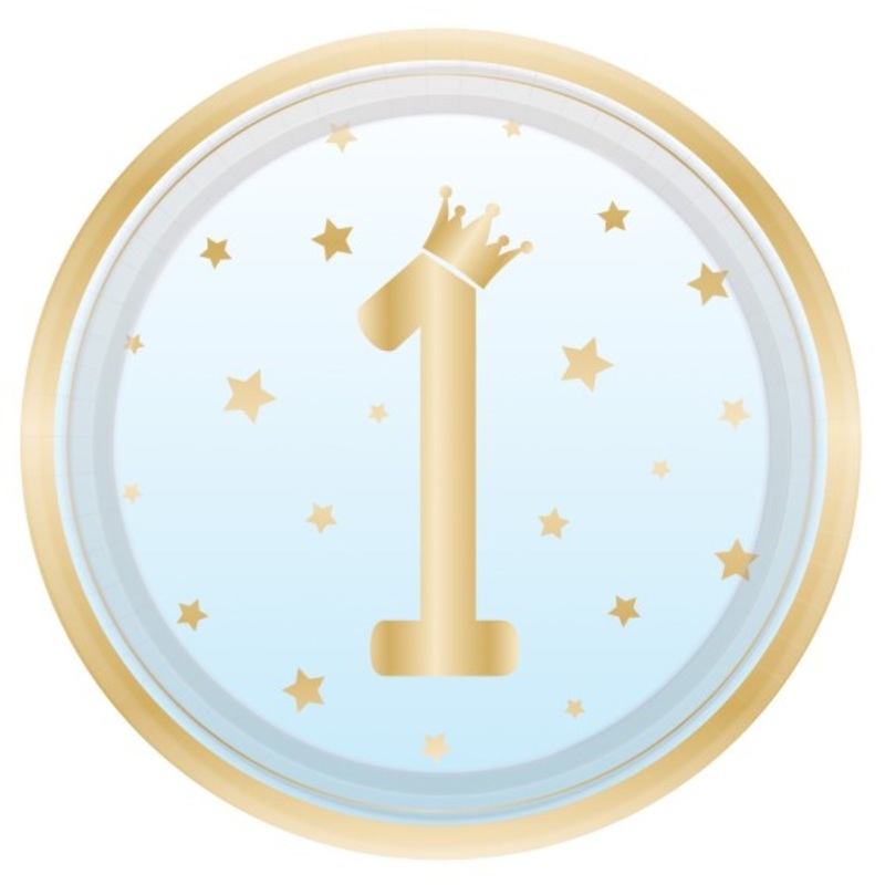 8 paper plates Blue 1st Birthday 23cm