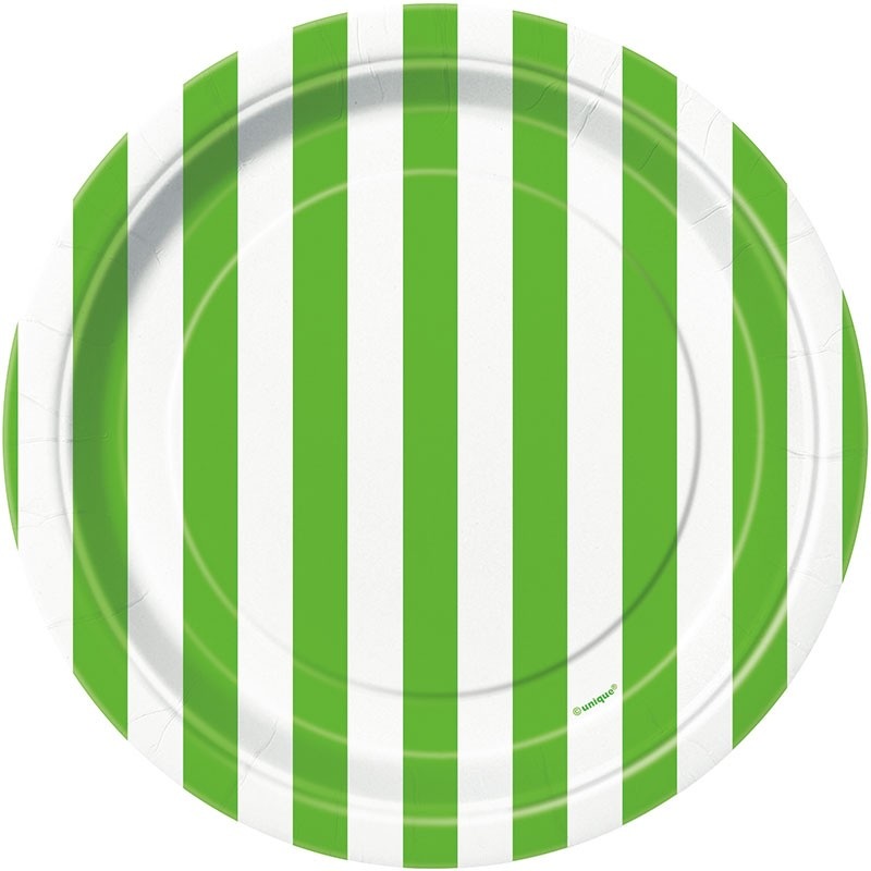 8 party plates Victoria kiwi green striped 18cm