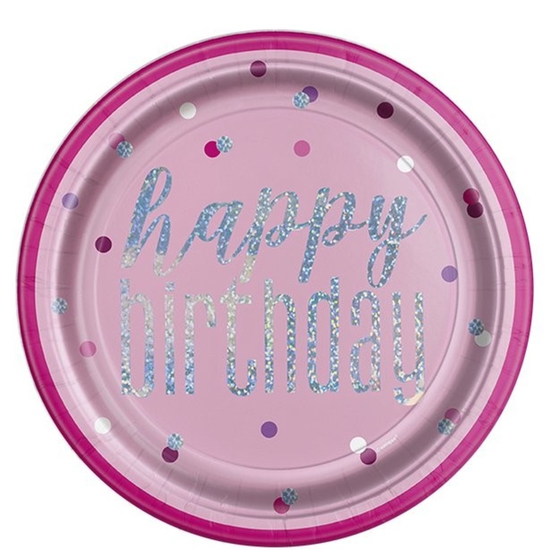8 Sparkling Pink 13th birthday paper plates 23cm