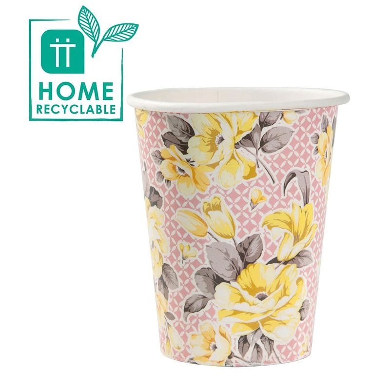 8 vintage paper cups peonies 250ml