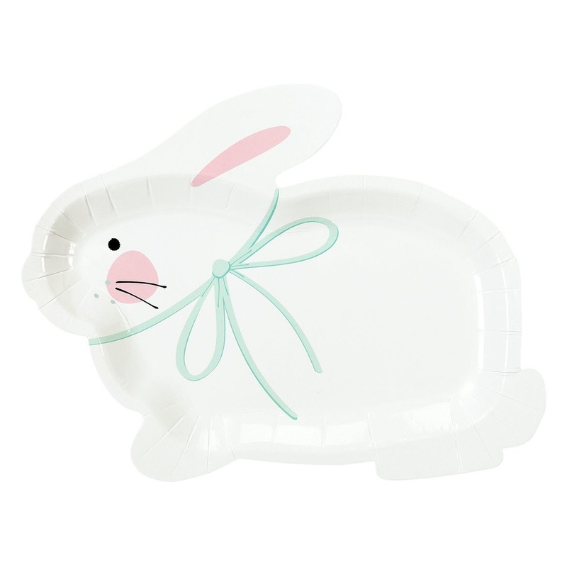8 white Easter bunnies paper plates 20 x 15cm