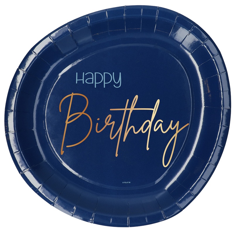 Happy Birthday 8 paper plates Elegant blue