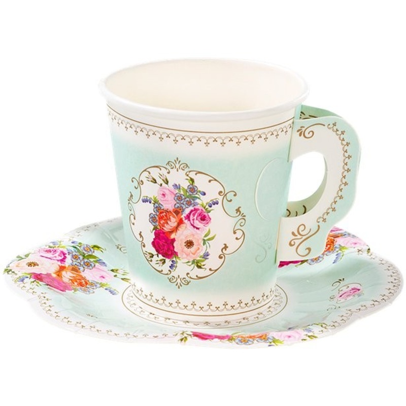 12 Vintage Paper Cups Peonies & Coasters