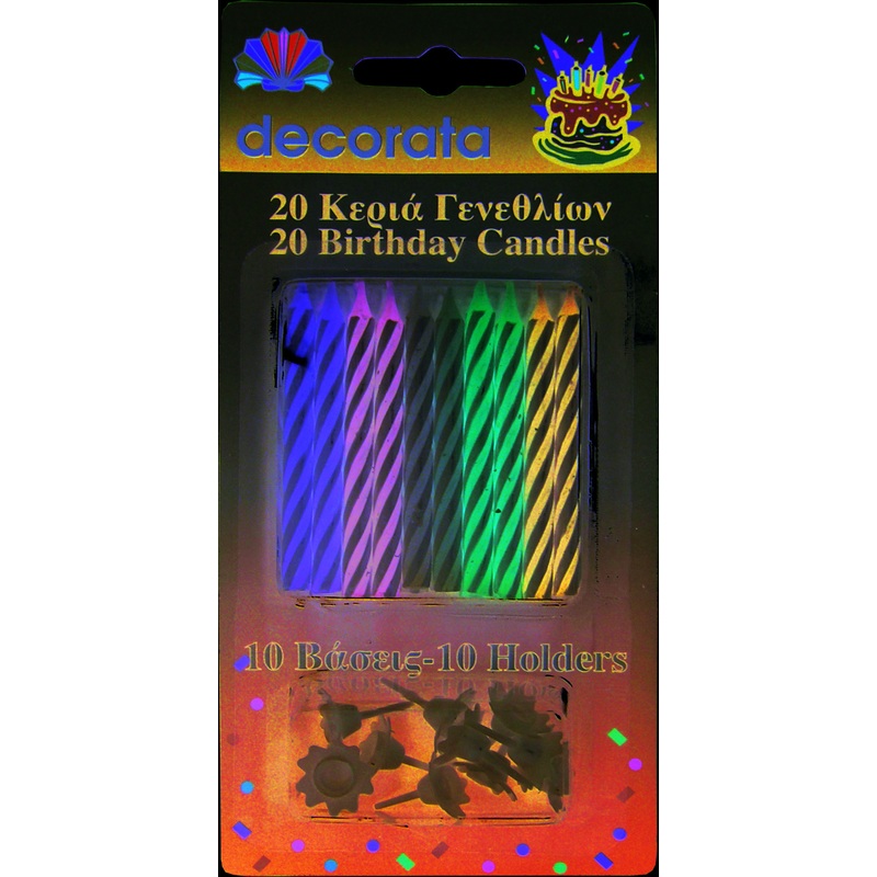 20 colorful cake candles Rhodes including 10 holders
