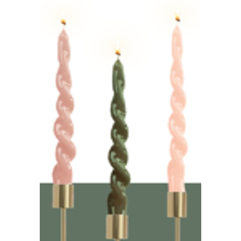 3 taper candles pink-green