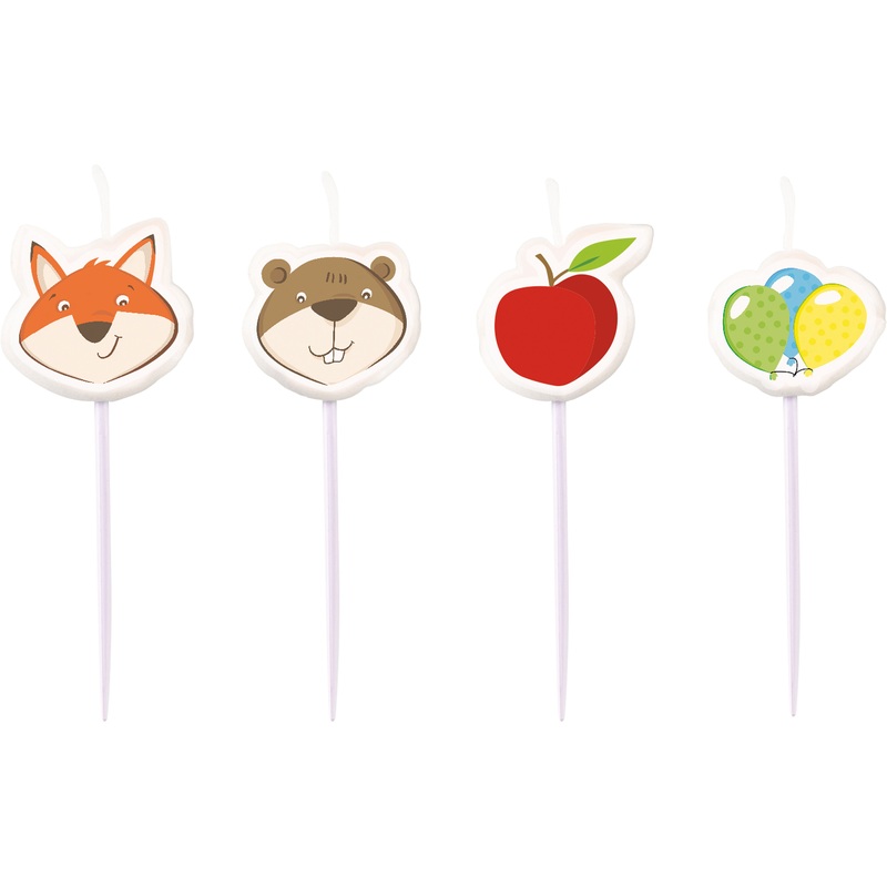 4 small figure candles fox & beaver