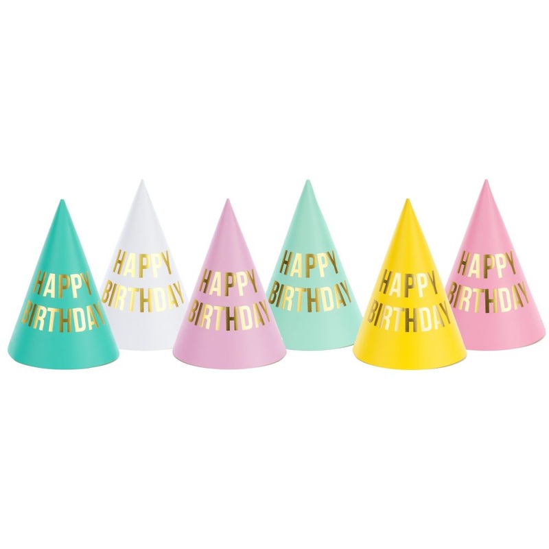 6 colorful party hats Happy Birthday