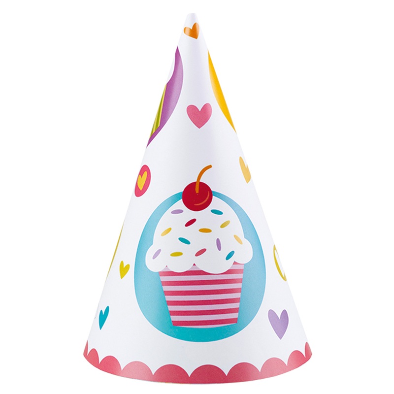 6 cupcake party hats 16.5cm