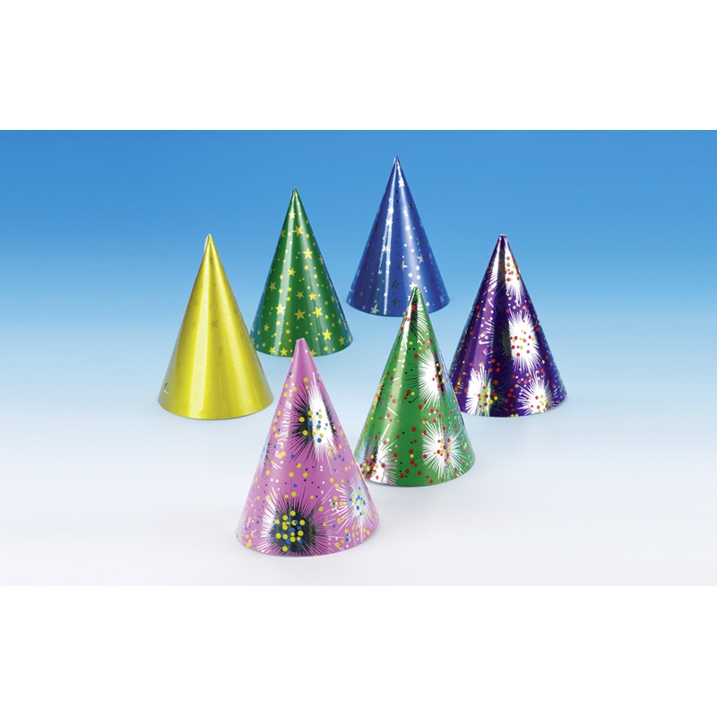 6 New Years Eve fireworks party hats 17cm