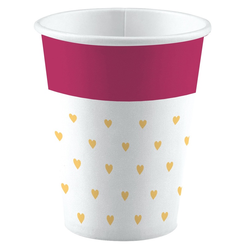 8 Little love heart paper cups 250ml