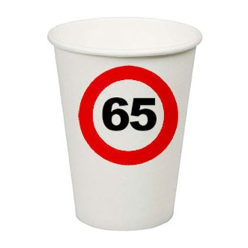 8 white paper cups for 65th birthday