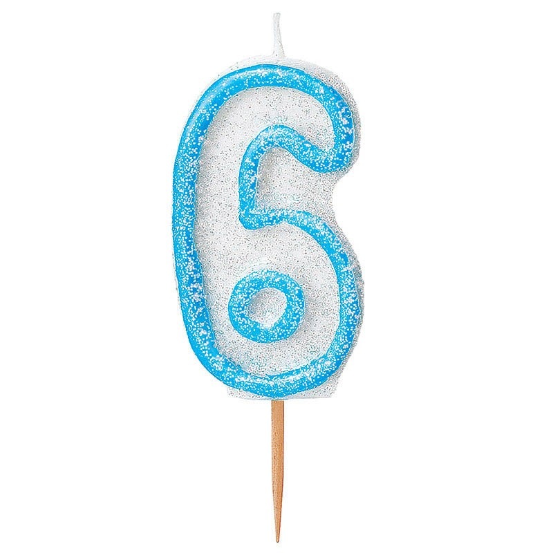 Happy Blue Sparkling 6th Birthday Candle