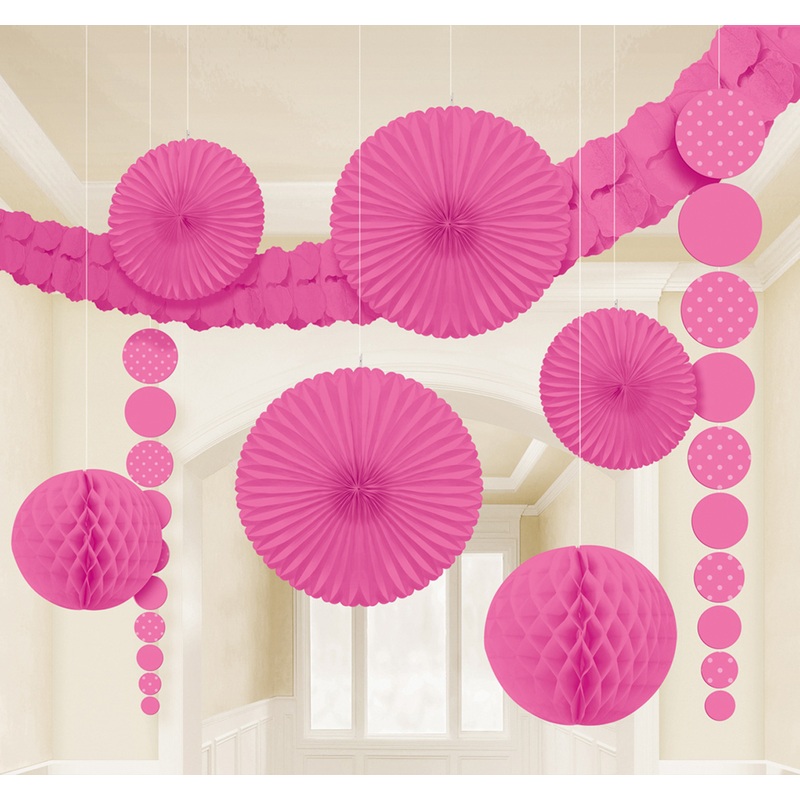 New Romance Party Hanging Decoration Set Pink 9 pieces