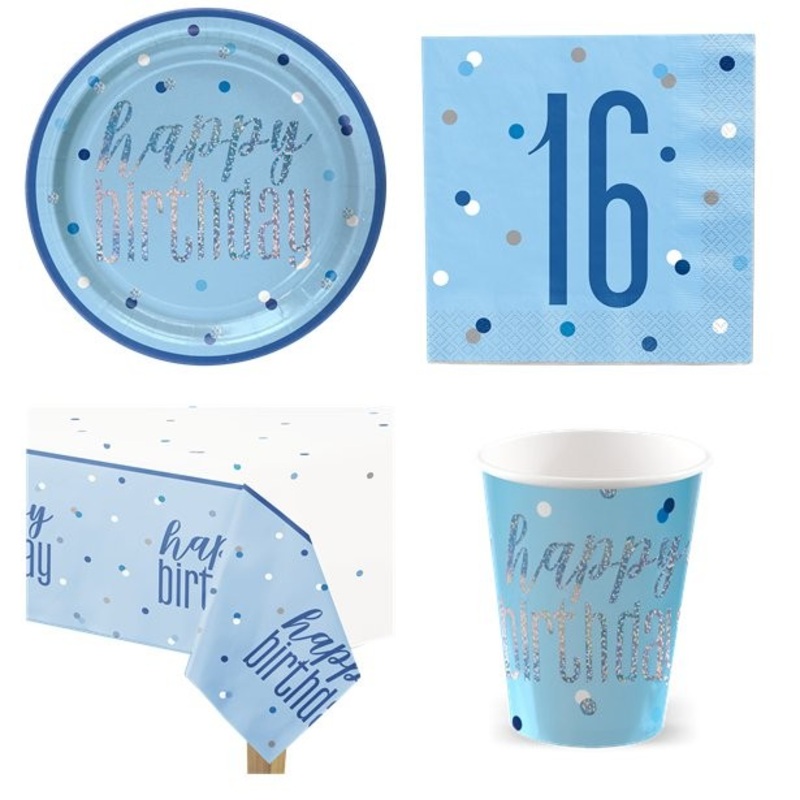 Small blue 16th birthday party set