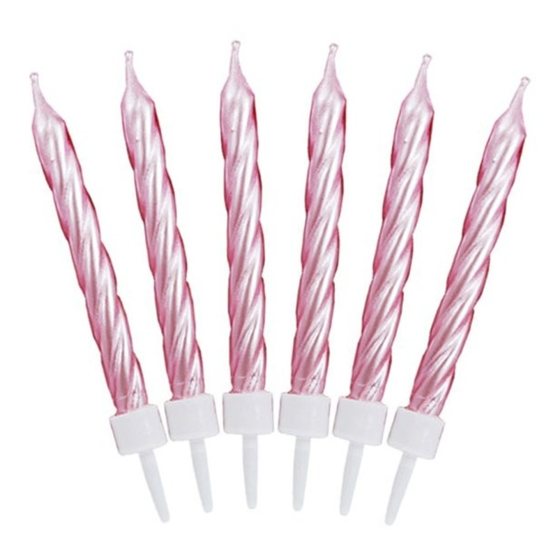 12 cake candles metallic pink