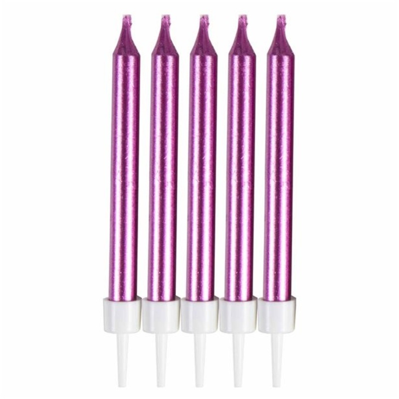 12 cake candles metallic pink 6cm