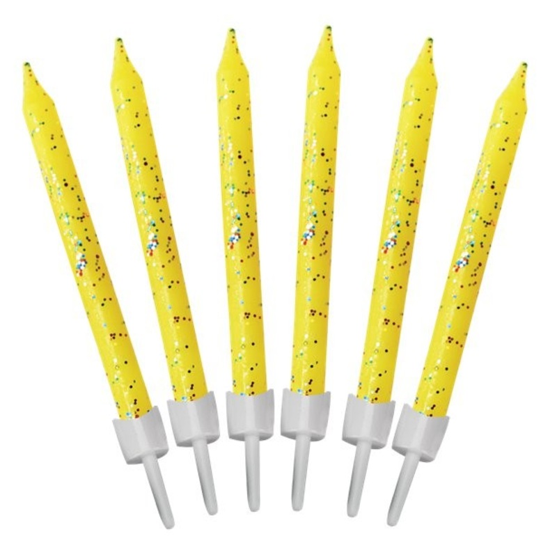 12 glittering cake candles sun yellow